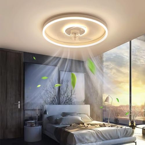 REYDELUZ 50CM White Modern Indoor Ceiling Light with Light Remote Control, 6-Speed Timer Ceiling Fan with Light, for Bedroom Study Room Children's Room
