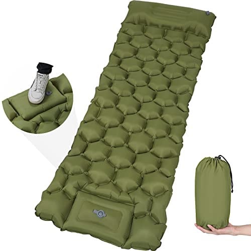 Aomedeelf Isomatte Selbstaufblasend, Isomatte Camping, Luftmatratze Camping Matratze mit Fußpresse Pumpe, Aufblasbare Isomatte Ultraleicht, 10cm Dick Selbstaufblasbare Isomatte für Wandern, Outdoor