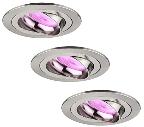 Ledvion 3er Pack Smart LED Einbaustrahler Edelstahl - Tokyo - Smart WiFi - Dimmbar - RGBWW, Bad Einbauleuchten, Deckenspots Deckenstrahler, Einbauspots, Einbaustrahler Rahmen