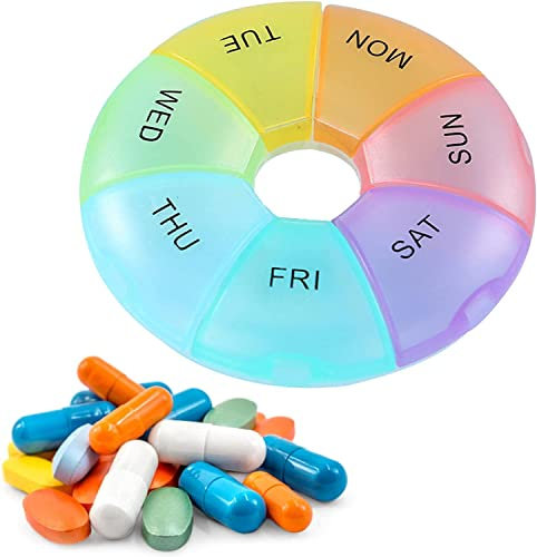 Pill Box Organiser, 7 Day Extra Large Tablet Pill Case Medicine Bottles Box Holder Large Compartment for Vitamins, Fish Oils, Supplements and Medicine,Round