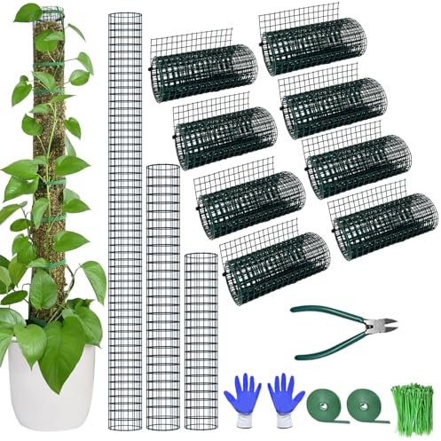 Moosstab-Kit zur Selbstgestaltung, 8 m Metall-Moosstab für Monstera-Pflanzen, 8 Stück 21 cm × 1 m Stahldrahtgeflecht mit Zange, Kabelbindern, maximal 13 Stück 61 cm-Pflanzenstäbe (8 m Drahtgeflecht,