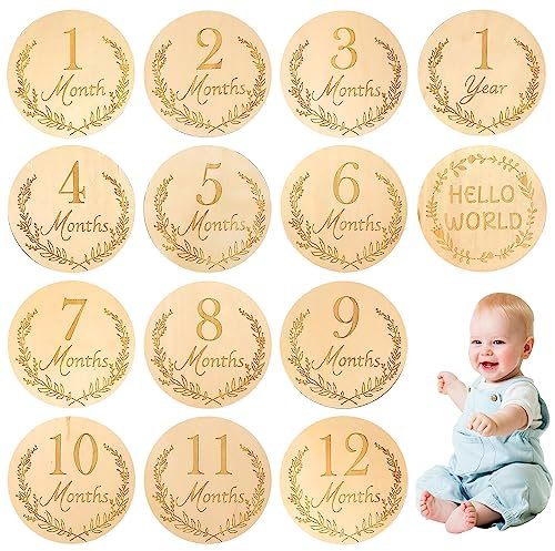 Nizirioo 14 Piezas Tarjetas De Hitos De Madera Para Bebés, Tarjetas De Hitos Mensuales Bebés Hitos De Madera Cumple Mes Bebe Nacido Regalo, Accesorios Para Fotos, Regalo Para Futuras Madres Padres