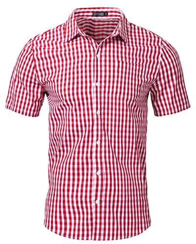 LUYANA Chemise à carreaux pour homme - Manches courtes - Décontractée - Coupe droite, rouge, XL