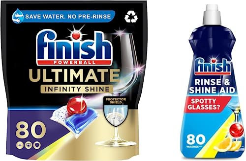 Bundle of Finish Ultimate Infinity Shine, 80 Dishwasher Tablets, Original + Finish Dishwasher Cleaner Rinse Aid | Scent : Lemon | Size : 400ml | for Ultimate Clean and Diamond Shine