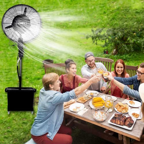 Locuetyn Standventilator mit Nebel, Bodenventilator mit 3 Geschwindigkeiten und 90° oszillierend, Oszillierender Sprühventilator Perfekt für Terrasse, Außenbereich Gaststätte, Garage