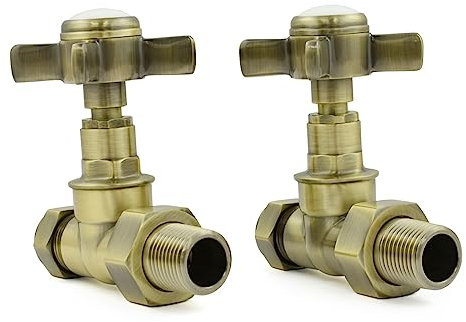 Hot Flow | Bayou Cross-Head Traditional Manual Straight Radiator Valves (Pair) (Antique Brass)
