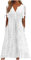 AMhomely Boho Dresses for Women UK Vintage Summer Loose Short Sleeve Beach Swing Dress Ladies Bohemian Floral Print Tunic Dress A Line Daily Dress Bridesmaid Dresses with Pockets Soft White