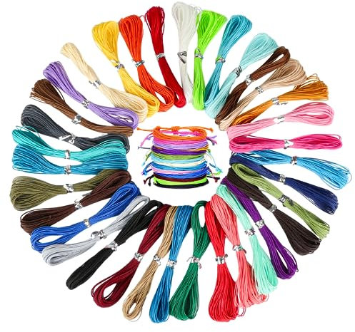 35 Rolls Gewachste Baumwollschnur, 10m x 1mm Makramee Garn Wachsgarn Gewachste Baumwollkordel Wachsband 35 Farben Nylonschnur für Armbänder Schmuck Herstellung DIY Handwerk Machen