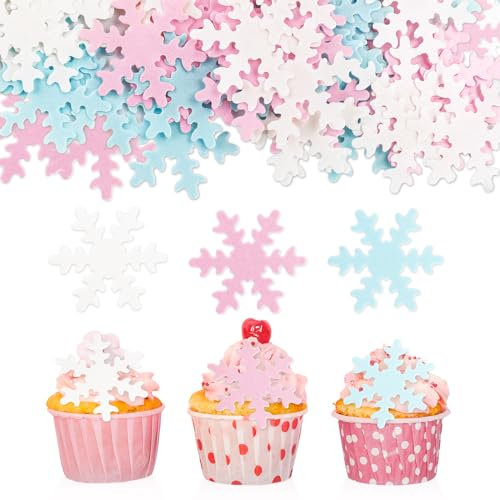 GoldRock 75 Stück Schneeflocken Esspapier Tortendeko, 3 Farben Snowflake Essbare Tortendeko, Frozen Kuchen Deko, Schneeflocken Tortendeko Essbar, Muffin Deko Torte für Geburtstag,Hochzeit, Weihnachten