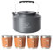 Bulin Wasserkessel Camping 2,2L Camping Wasserkocher mit 4 Edelstahlbecher Campingkettle für Zuhause Trekking Hiking Picknick Braun