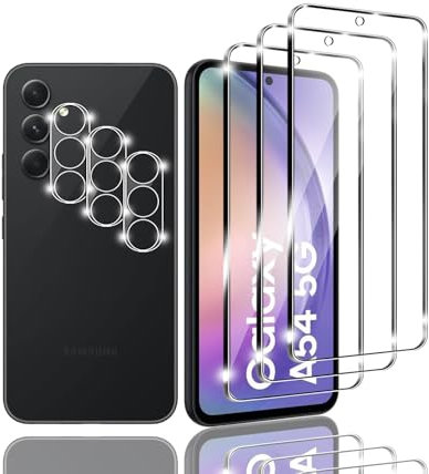 Kziwii 3+3 Piezas Protector Pantalla para Samsung Galaxy A54 5G Cristal Templado, 3 Piezas Vidrio Templado y 3 Piezas Protector de Lente de Cámara, Dureza 9H, Antihuellas, Antiarañazos
