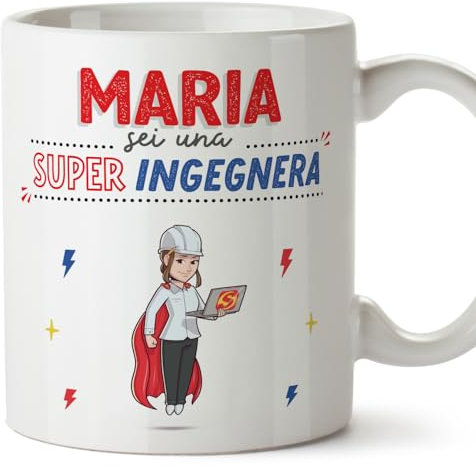 Mugffins Tazza Personalizzata in ceramica per INGEGNERA donna 11 oz / 350 ml - In italiano - Sei Super! - Idea regalo per compleanno, anniversario, natale, laurea