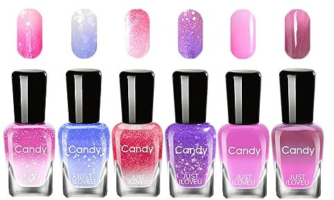 6PCS Nagellack mit Temperaturänderung Nagellack - Langanhaltender Nagellack Set – Farbwechsel, Temperaturkontrolle Nagellack, Nagelkunst-Design, ohne UV-Lampe (C Set)