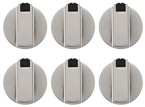 Bruafsir Stoves Cooker Knobs,Oven Knob 6pcs,Zinc alloy 6mm Universal Silver Gas Stove Control Knobs Adaptors Oven Rotary Switch Cooking Surface Control Locks