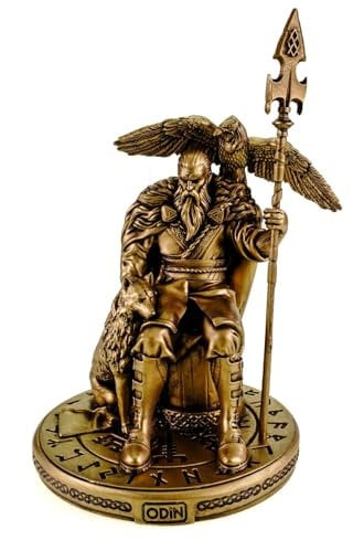 Kremers Schatzkiste Odin Figur Nordische Mythologie Alabaster - Bronzefarben 24 cm Skulptur Wohndekor - Geschenk Wikinger Götter Sammler Edition Statue