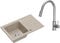 VBChome Spülbecken Granit Beige mit Armatur 70 x 44 cm Einzelbecken Einbauspüle Gesprenkelt Reversibel Granitspüle Siphon Waschbecken Armatur Inox mit Ausziehbarem Auslauf