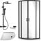 Balterley Ruwa Shower Enclosure Bundle - Quadrant Enclosure, Tray, Square Shower Kit & Waste - White/Black - 900mm