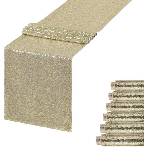 HMQIANG Pailletten-Tischläufer, 30,5 x 274,3 cm, glitzernde metallische Pailletten, Tischwäsche, Läufer, Partydekoration, Glitzer, Partyzubehör, Stoff für Babypartys, Feiertage, 6 Stück