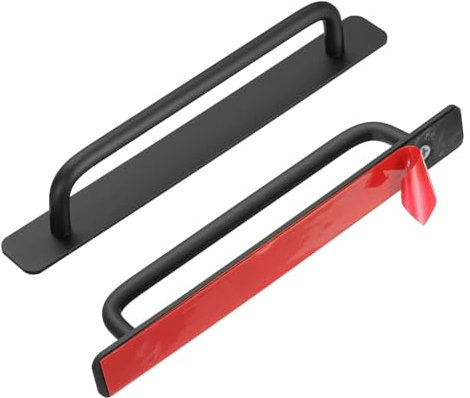 sourcing map 2pcs Adhesive Door Handle 8.3 No Drilling Closet Door Stick on Handle Drawer Pulls Aluminum Alloy for Kitchen Cupboard Window Sliding Closet Door, Black