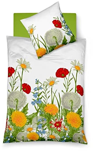 Traumschlaf Mako-Satin Bettwäsche Milano Wildblumenwiese weiß