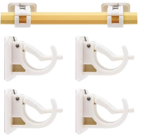 TULEBOLIAN 4PCS Self-Adhesive Curtain Rod Brackets - No-Drill Drapery Hook Holders for Curtain Poles, Towel Rods, or Fixing Rods, Ideal for Home, Kitchen, Bathroom, or Hotel Use