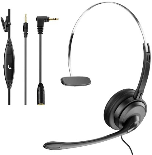 Voistek Mono Headsets with Microphone, 3.5mm/2.5mm Jack 2-in-1 PC Headset, Wired & Noise Cancelling and Volume Control Headphone for Call Centers, Skype, Zoom, Home Office, Online Courses
