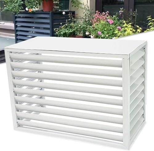 Yesbon Cubre Aire Acondicionado Exterior, Cubierta de Aire Acondicionado de Aluminio Exterior Aluminio Funda Aire Acondicionado Exterior Grande para Ocultar y Protector,Blanco,1.5P: 100x50x70cm