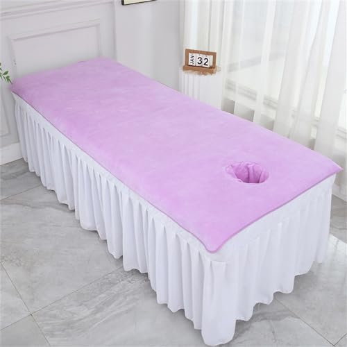 Morbuy Massageliege Laken mit Gesichtsloch, Handtuch für Massageliege, Weich Baumwolle Gesichtsauflage Spannbetttuch für Massageliege für Schönheitsbett Spa Schönheit (Lila,80x190cm)