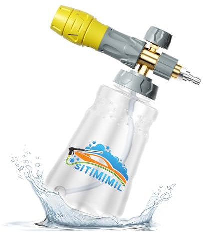 Soap Cannon for Pressure Washer, Wide Base Heavy Duty Power Washer Foam Cannon, with 1/4 Inch Quick Connector,1L Bottle Snow Foam, 4200PSI, Fits Most Gas Pressure Washers and Electric (Yellow)