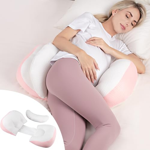 Chilling Home Pregnancy Pillows for Sleeping,Maternity Pillow for Belly,Hip | Adjustable and Portable Maternity Body Pillows for Adults W Shaped Pillow with Breathable Cover(Pink)