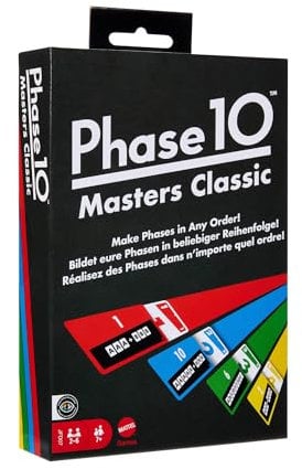 Mattel Games Phase 10 Masters Classic Kartenspiel, Familienkartenspiel mit 60 Phase-Zielkarten, die in beliebiger Reihenfolge gelegt werden können, für 2 bis 6 Spieler, JFD07