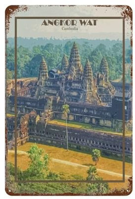 Kambodscha Angkor Wat, lustiges WC-Poster, Vintage-Metall-Blechschild, Badezimmer-Poster, Badezimmer-Dekor, Heimdekoration, Kunst, Blechschild, Plakette (20 x 30 cm, D12)