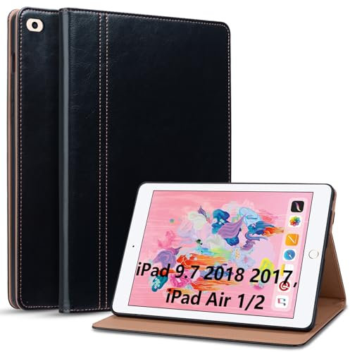 Cicili Coque pour iPad 6ème/5ème Génération 9.7 Pouces 2018/2017, Étui pour iPad Air 2 / iPad Air Tablette avec Veille/Réveil Automatique et Support Housse de Protection en Cuir PU, Noir