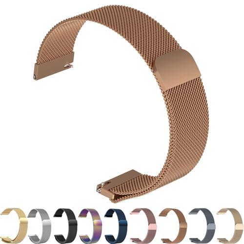 ZLZKJS Metall-Uhrenarmbänder, gewebt, Schnellverschluss, verstellbares Edelstahl-Ersatzarmband mit Magnetverschluss für Herren und Damen, 14 mm, 16 mm, 18 mm, 20 mm, 22 mm, 24 mm (Rosegold, 22mm)