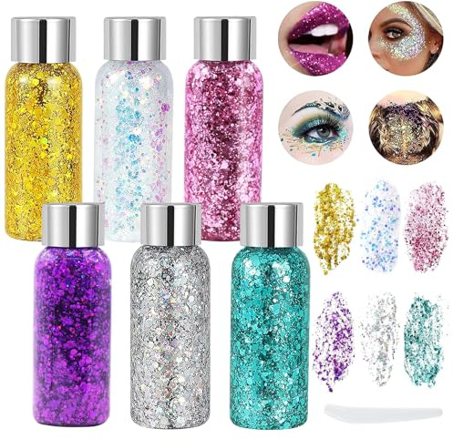 NEWJEK Gel Glitter Corpo 6 Flaconi, Impermeabile per Festival Festa