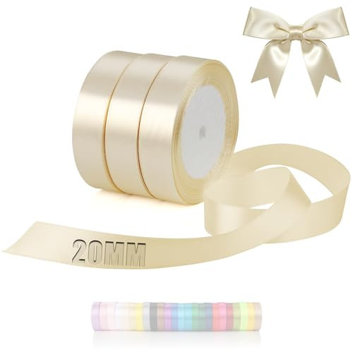 TXXATX 66m Schleifenband Beige Satinband Deko Geschenkband Breit 20mm Geschenkbänder Beige Ribbon Band Hochzeit Stoff Geschenk Band für Taufe Geburtstag Geschenkverpackung Weihnachtstischdeko