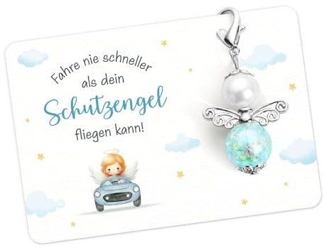 BOOMTOP Schlüsselanhänger Schutzengel Führerschein Bestanden Geschenk Auto Glücksbringer Engel Anhänger Fahre nie schneller als dein Schutzengel fliegen kann Fahr Vorsichtig Geschenke für Frau Mann