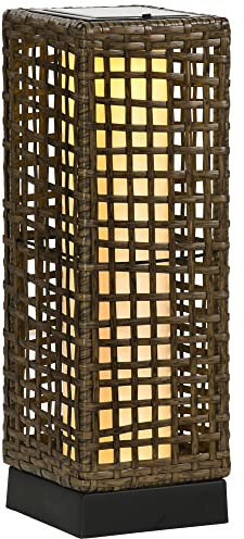 Outsunny Lampadaire solaire extérieur en résine tressée, lampadaire sans fil rechargeable avec capteur de lumière, style moderne, lampadaire LED extérieur, étanche, pour jardin patio, 46 cm, sable