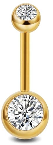 TPZORJX 14G Bauchnabelpiercing Titan Gold 10mm 12mm 14mm 16mm Stablänge Piercing Bauchnabel Lang CZ Kugeln Titanium Belly Button Piercing Navel Bars 1.6mm Nabelring Frau Mann Geschenk Schmuck