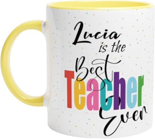 TAZALAND | Taza Personalizada Profesores | 350 ml | Regalos Originales Para Profes | Taza Día fin de curso | Apta para Microondas | Ideal Para Regalos Personalizado | Best Teacher (AMARILLA)