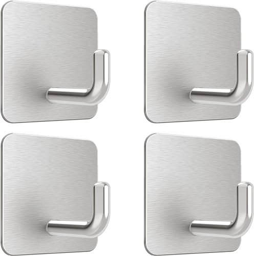 Adhesive Wall Hooks for Fire Blankets Waterproof Stainless Steel Hooks for Home Office and Outdoor Hanging, Max Load Capacity 6.6 lbs（4 Items）