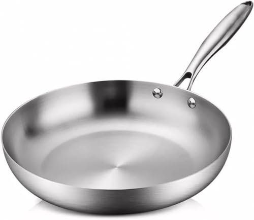 Sartén, Olla de freír de Acero Inoxidable Wok sin Recubrimiento Wok Adecuado para Pasatiempos de inducción y Gas, Mango Resistente al Calor (un 20 cm)