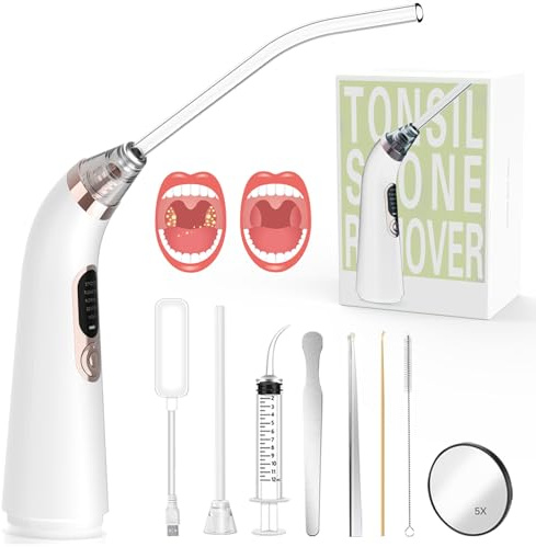 WingFly Tonsillenstein-Entferner Set, Elektrisches Mandelsteine Entfernen in Saugköpfen, 5-Gang-Saug-Munddusche, 8-Teiliges Tonsil Stone Remover Für Gesunde Mandeln und Frischen Atem, Upgrade