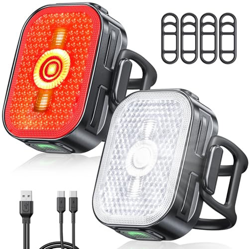 EOIWUY Luz Bicicleta Conjunto, 8+6 Iluminación Modos Luces Bicicleta Delantera y Trasera, Carga Rápida Dual USB-C, Impermeables IP65 Luz Trasera Moto Superligeras para Ciclismo en Carretera y Montaña