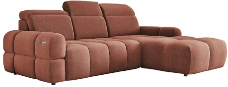 DomiMeble DomoHome Freistehend Ecksofa Mateo Rechte Seite Kupfer 273×183×86/99 cm mit Schlaffunktion & Bettkasten | Memphis Stoff hydrophob, Kopfstützen, HR‑Schaum & Federkern