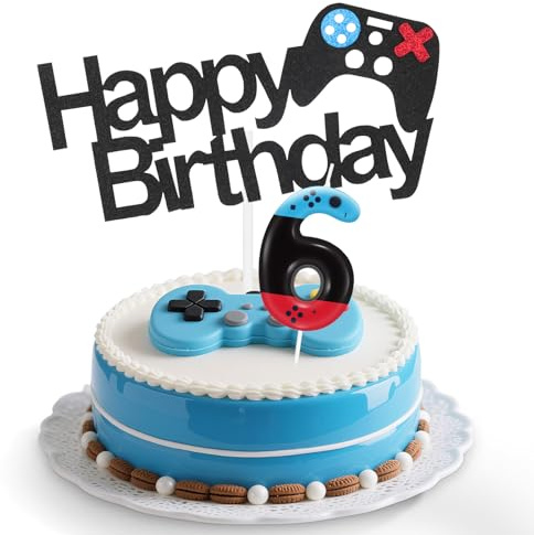 Game Controller 6 Birthday Candle Set,Girls Boys 6th Birthday Decorations,Blue Red Number 6 Candle for Cake,Game Controller Candle Cake Topper for Birthday,Gaming Themed Party Supplies
