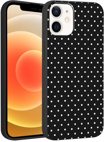 Foonary Polka Dot Phone Case for iPhone 12 Cute Fashion Pattern Case 6.1, Aesthetic Trendy Stylish Design Women Girly Cover Camera Protective Gloss Soft Slim Silicone Shockproof TPU Funda, Black