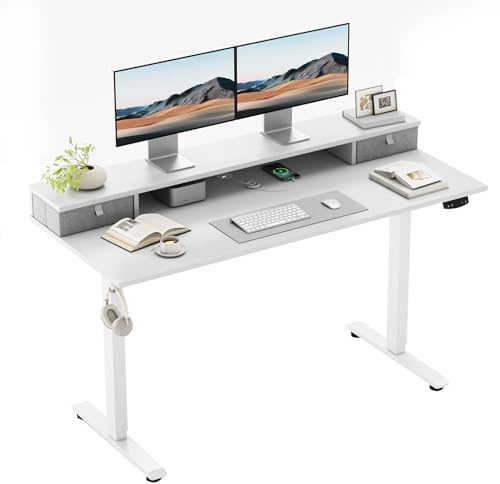 Klicelor Electric Height Adjustable Desk, with 2 Fabric Drawers, 140x60cm