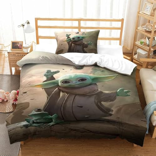 Baby Yoda Bettbezug Bettwäsche-Sets Kinderbettwäsche Reißverschluss Mit Kissenbezug Betten Set Für Jugendliche Kinder Schlafzimmer Single（135x200cm）