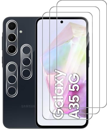 Pcircb [3+3 Pièces Verre Trempé Compatible avec Samsung Galaxy A35 5G vitre protection, 3pcs protection écran et 3pcs Caméra Arrière Protecteur, 9H Dureté, HD, Sans Bulles